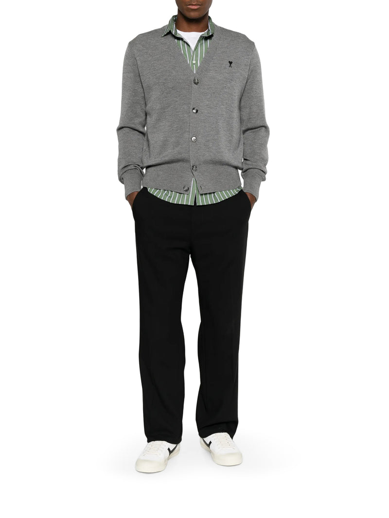 Ami Paris Men V-Neck Knit Cardigan With Embroidered Logo AMI PARIS