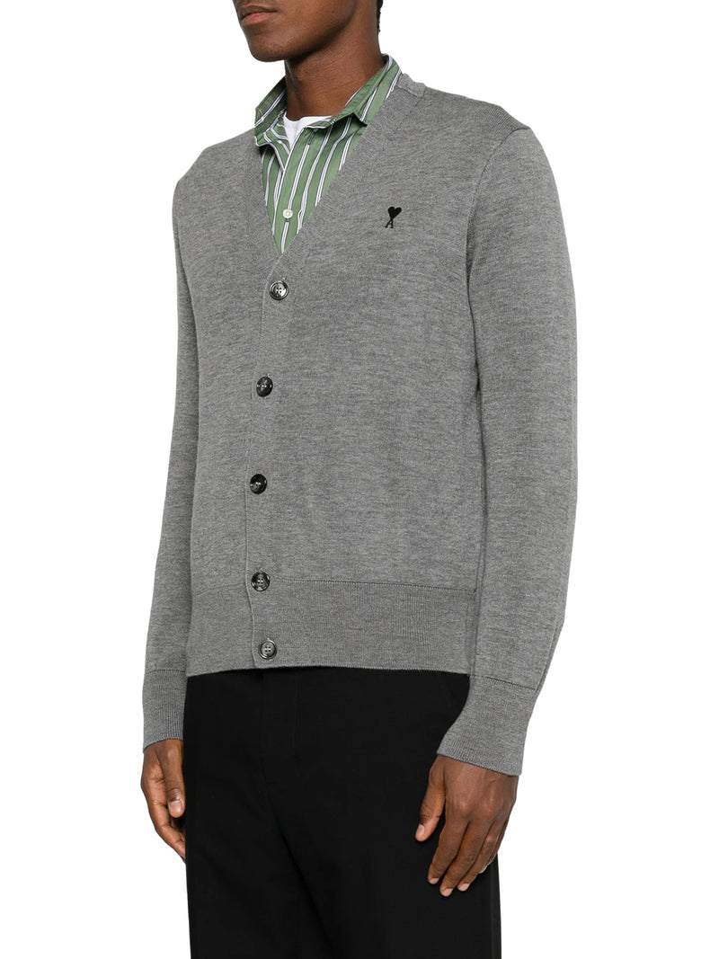 Ami Paris Men V-Neck Knit Cardigan With Embroidered Logo AMI PARIS