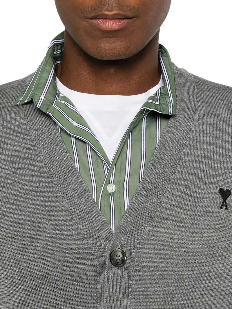 Ami Paris Men V-Neck Knit Cardigan With Embroidered Logo AMI PARIS