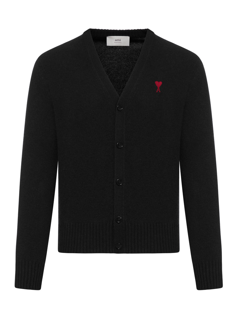 Ami Paris Men V-Neck Knit Cardigan With Embroidered Logo AMI PARIS