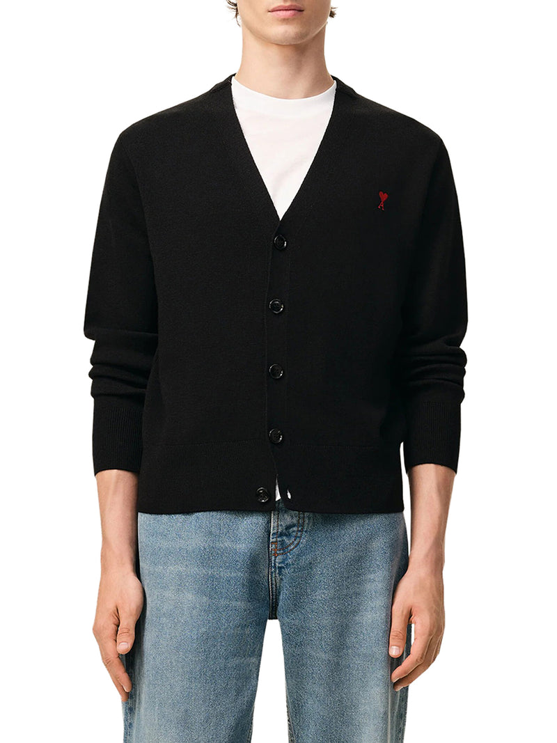 Ami Paris Men V-Neck Knit Cardigan With Embroidered Logo AMI PARIS