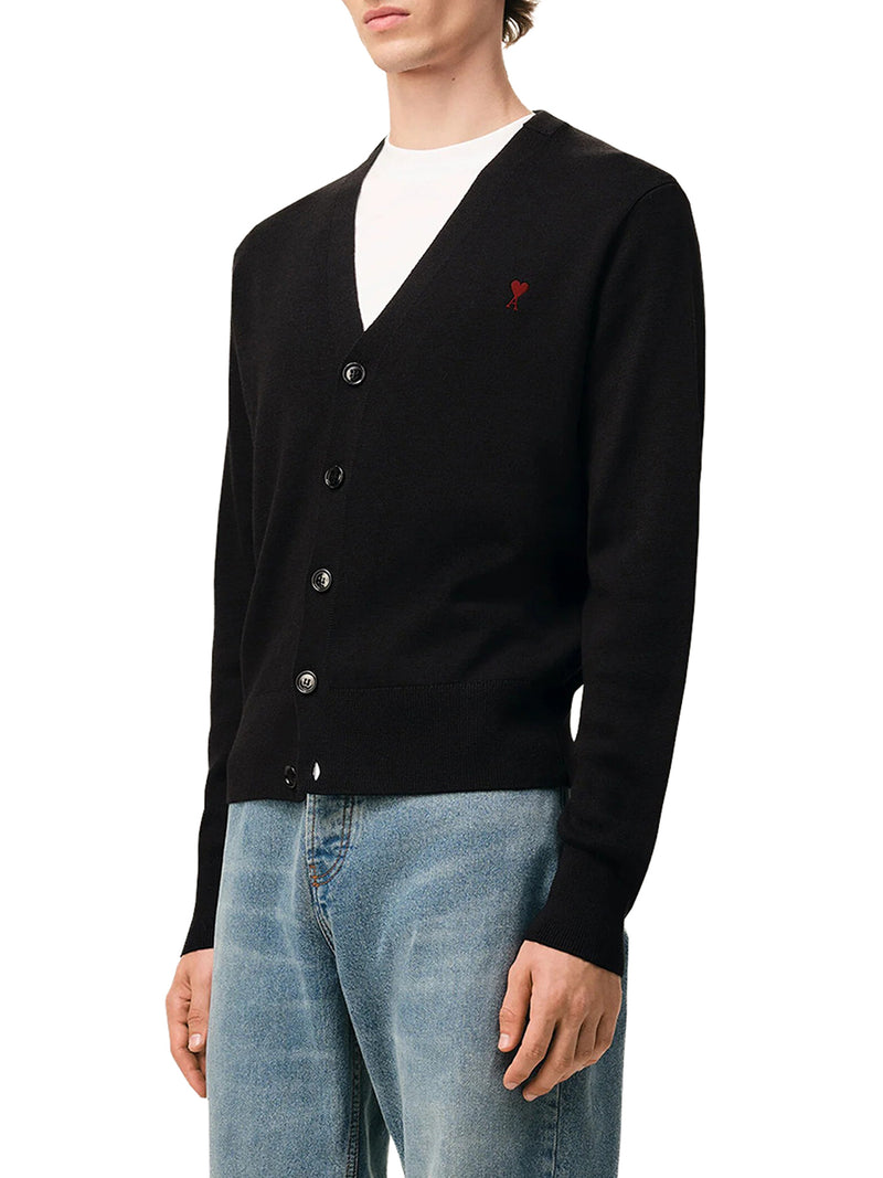 Ami Paris Men V-Neck Knit Cardigan With Embroidered Logo AMI PARIS