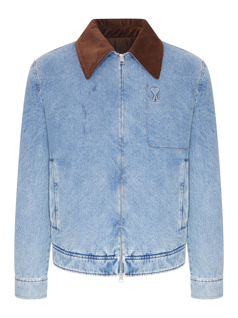 Ami Paris Men Ami De Coeur Denim Jacket With Contrast Collar AMI PARIS
