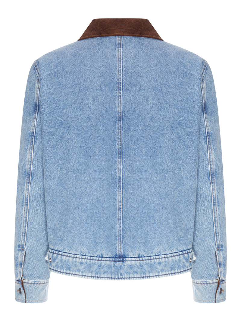 Ami Paris Men Ami De Coeur Denim Jacket With Contrast Collar AMI PARIS