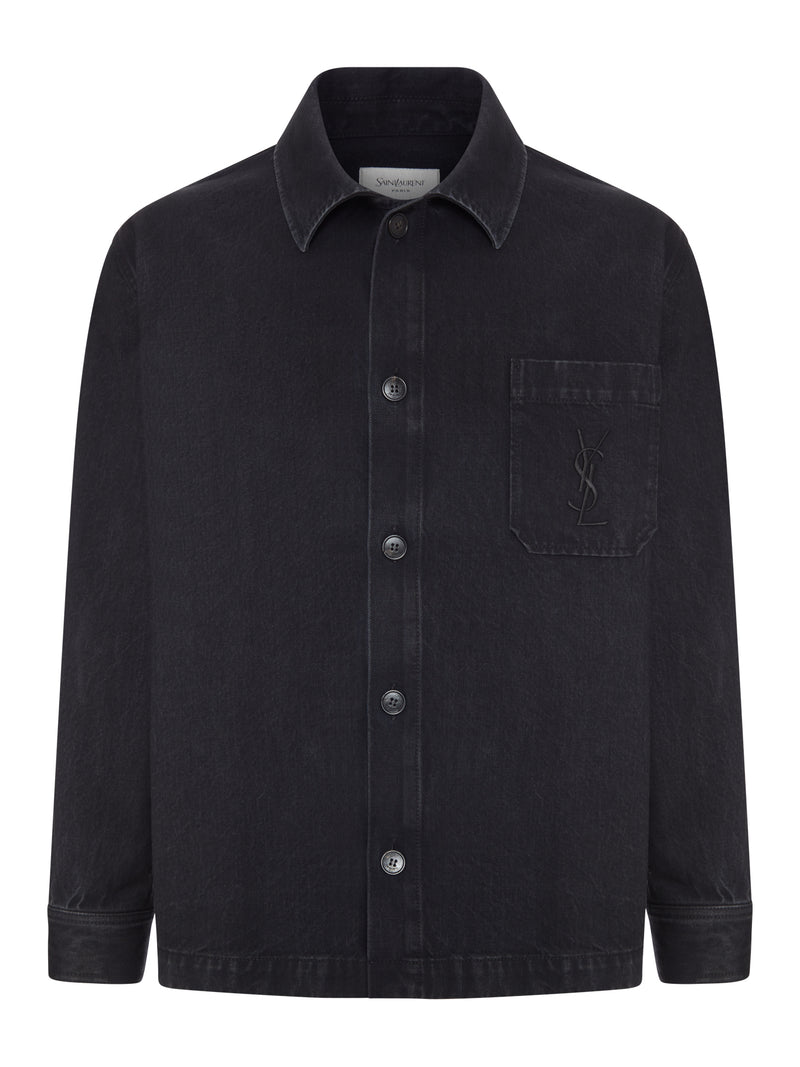 Saint Laurent Men Overshirt Cassandre In Denim Black Sand SAINT LAURENT