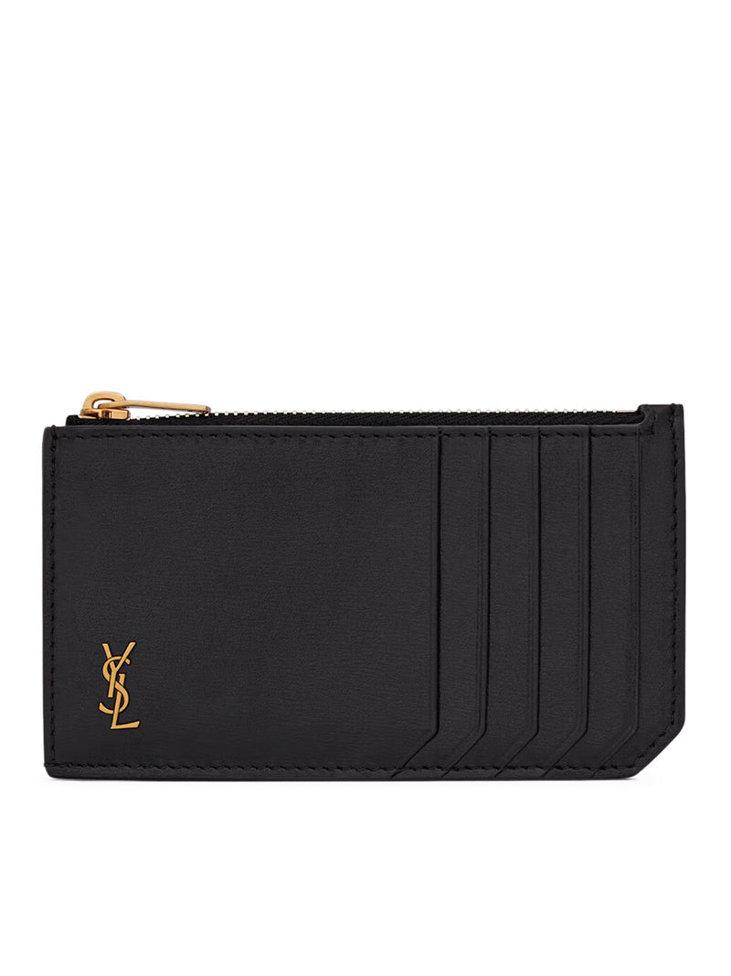 Saint Laurent Men Fragments Tiny Cassandre Zipped Card Holder In Glossy Leather SAINT LAURENT