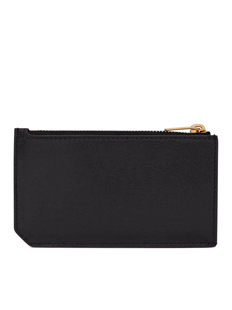 Saint Laurent Men Fragments Tiny Cassandre Zipped Card Holder In Glossy Leather SAINT LAURENT
