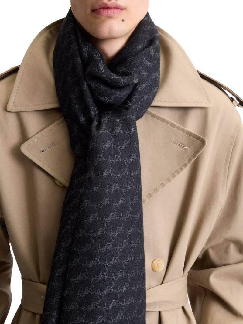 Saint Laurent Men Cassandre Scarf In Cashmere And Silk Jacquard SAINT LAURENT