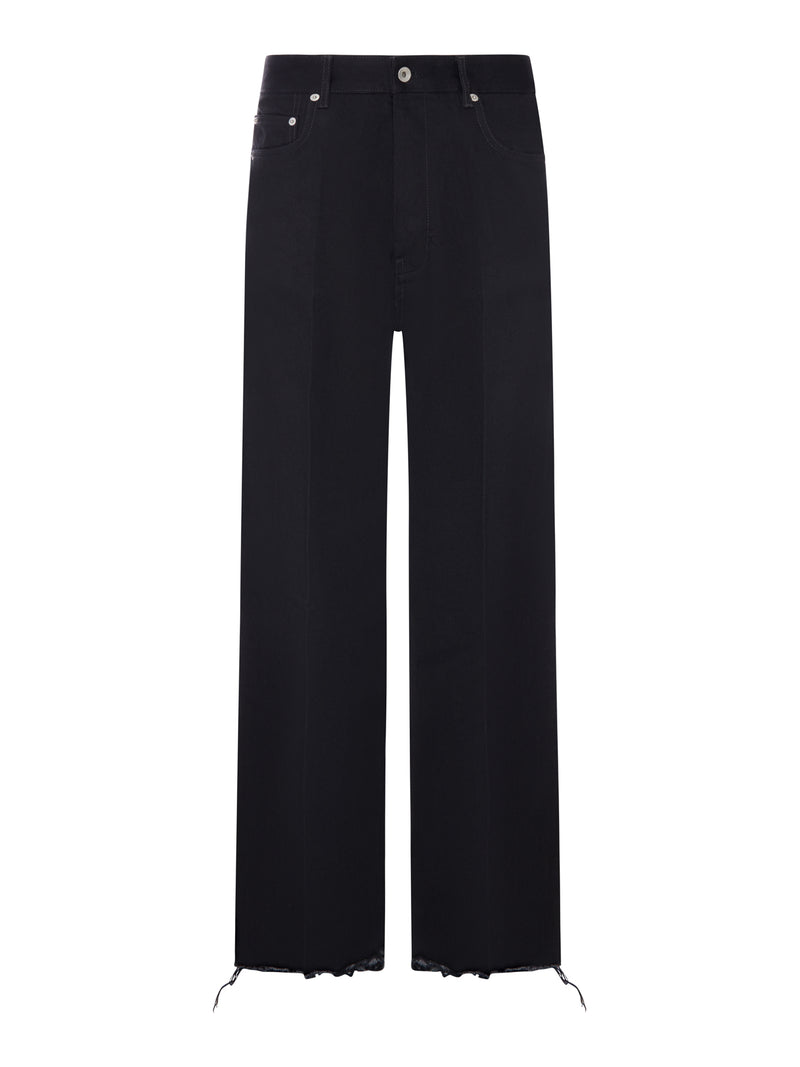 Rick Owens Men Wide Leg Jeans In Cerat Denim With Frayed Hem RICK OWENS