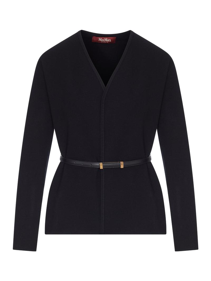 Max Mara Studio Women Wool Cardigan With Leather Profiles And Belt MAX MARA STUDIO