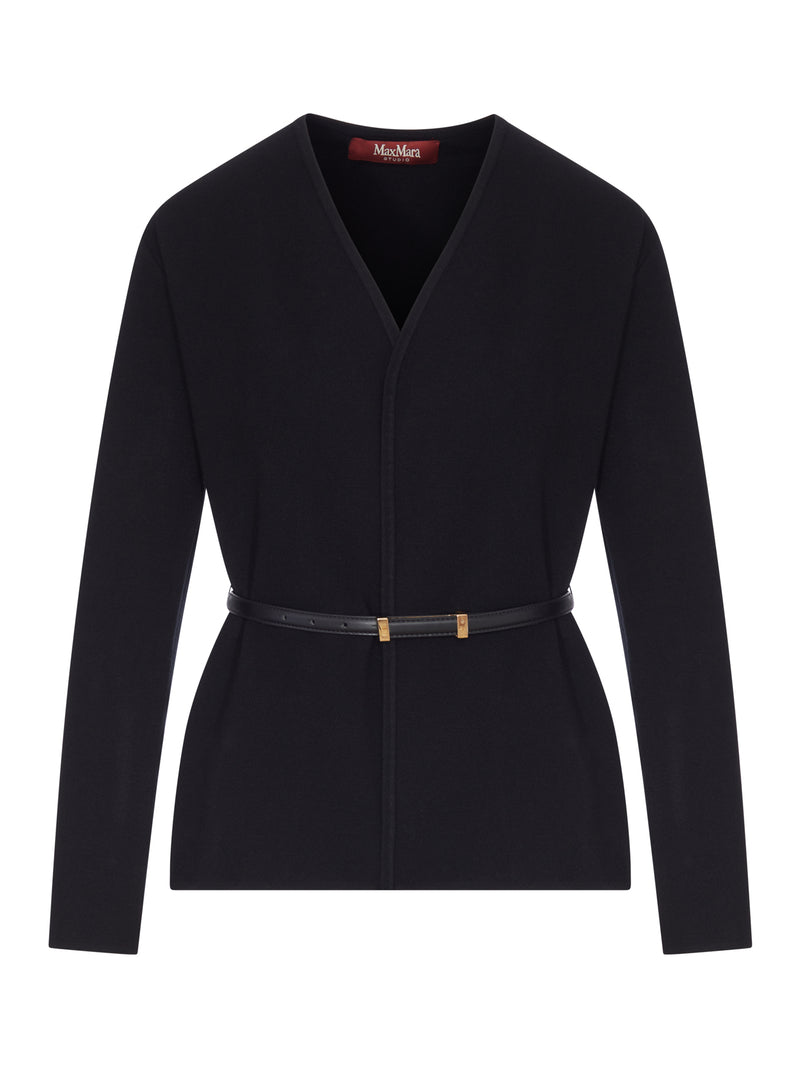 Max Mara Studio Women Wool Cardigan With Leather Profiles And Belt MAX MARA STUDIO