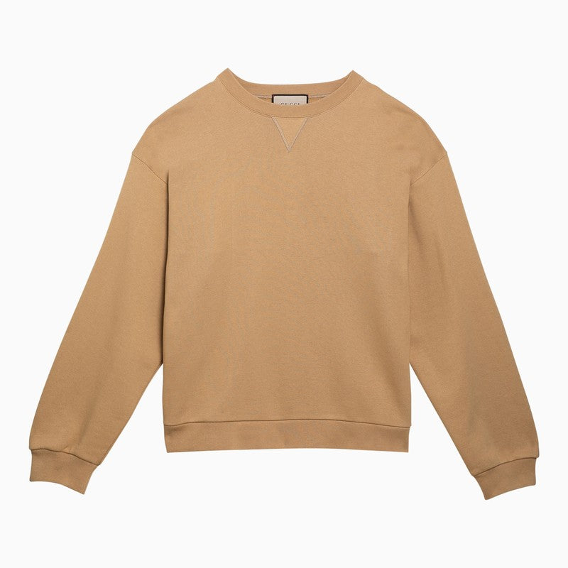 Gucci Camel-Coloured Cotton Sweatshirt With Web Ribbon Men