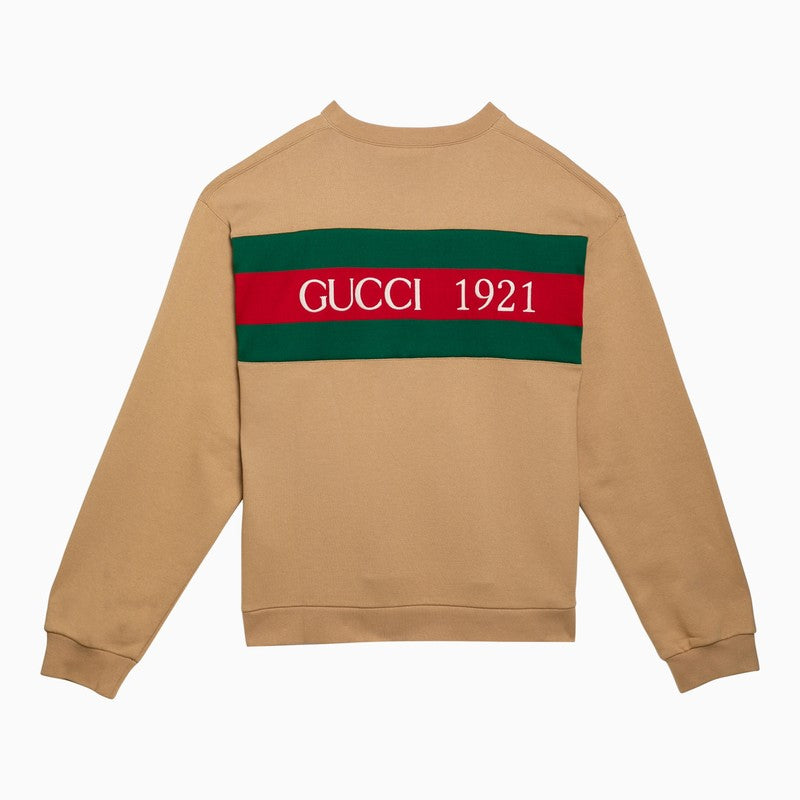 Gucci Camel-Coloured Cotton Sweatshirt With Web Ribbon Men
