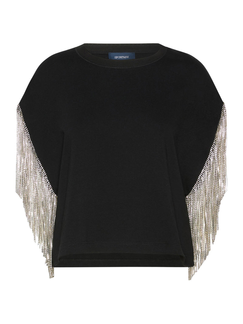 Sportmax Women Boxy T-Shirt In Cotton With Rhinestone Fringes SPORTMAX