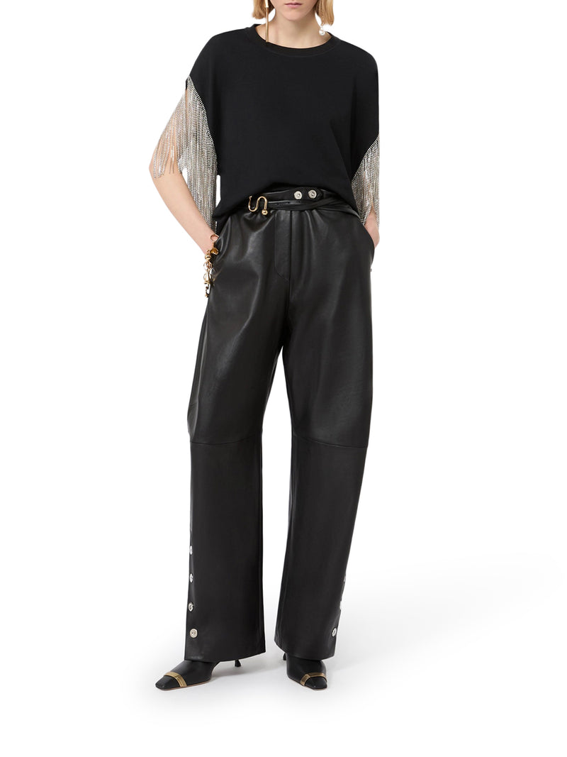 Sportmax Women Boxy T-Shirt In Cotton With Rhinestone Fringes SPORTMAX
