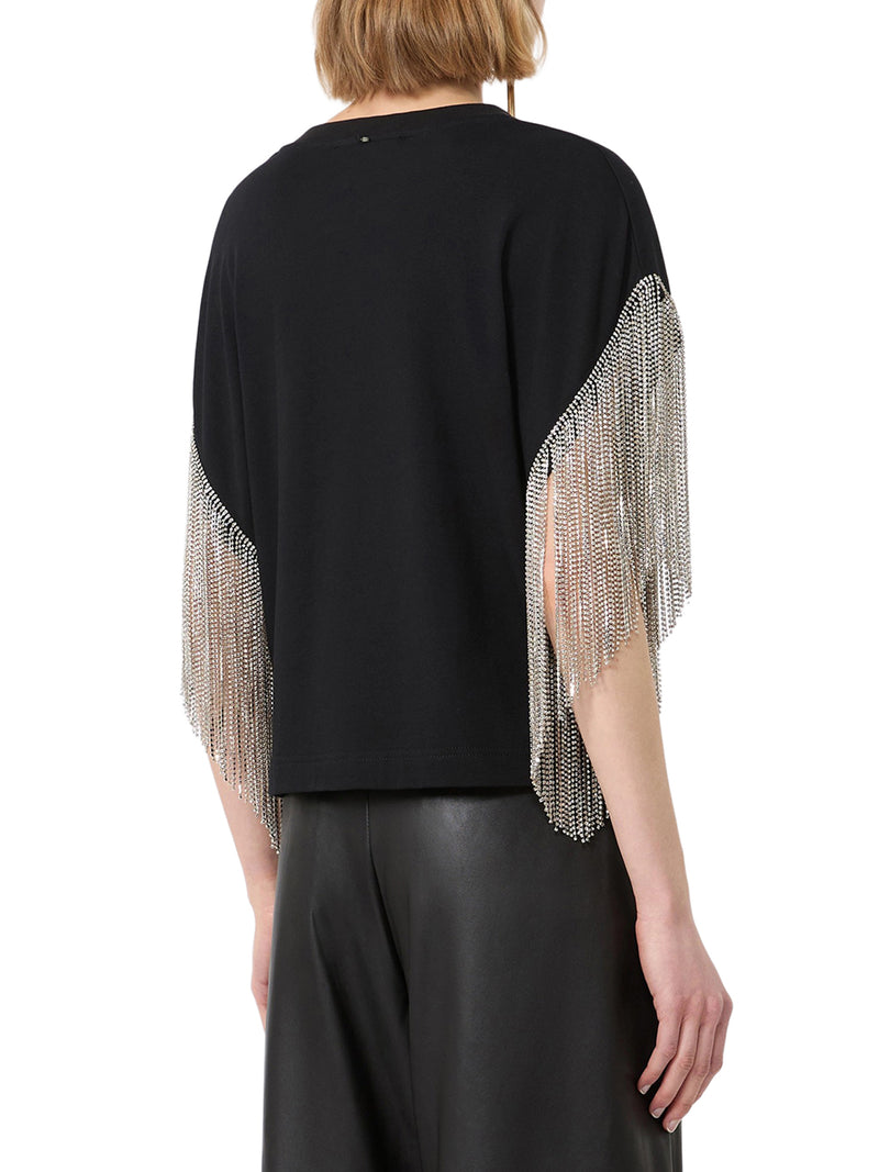 Sportmax Women Boxy T-Shirt In Cotton With Rhinestone Fringes SPORTMAX