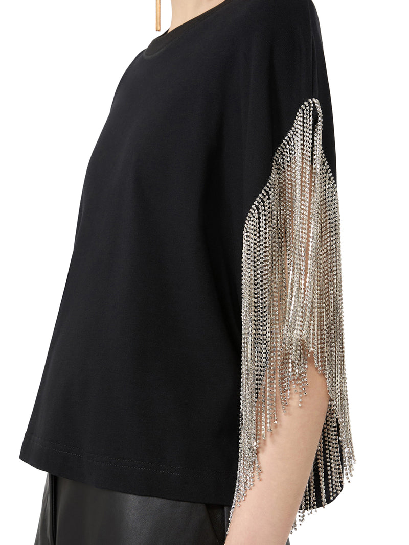 Sportmax Women Boxy T-Shirt In Cotton With Rhinestone Fringes SPORTMAX