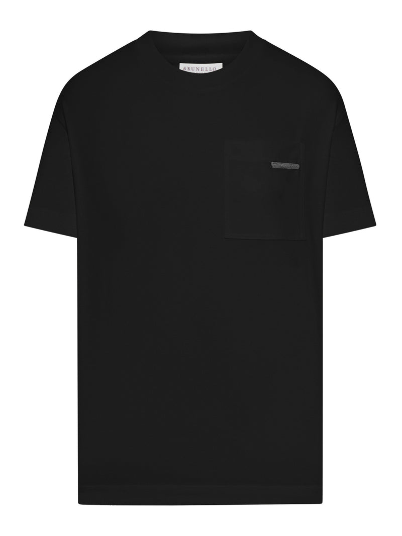 Brunello Cucinelli Women Crew Neck Cotton T-Shirt With Mobile Application BRUNELLO CUCINELLI