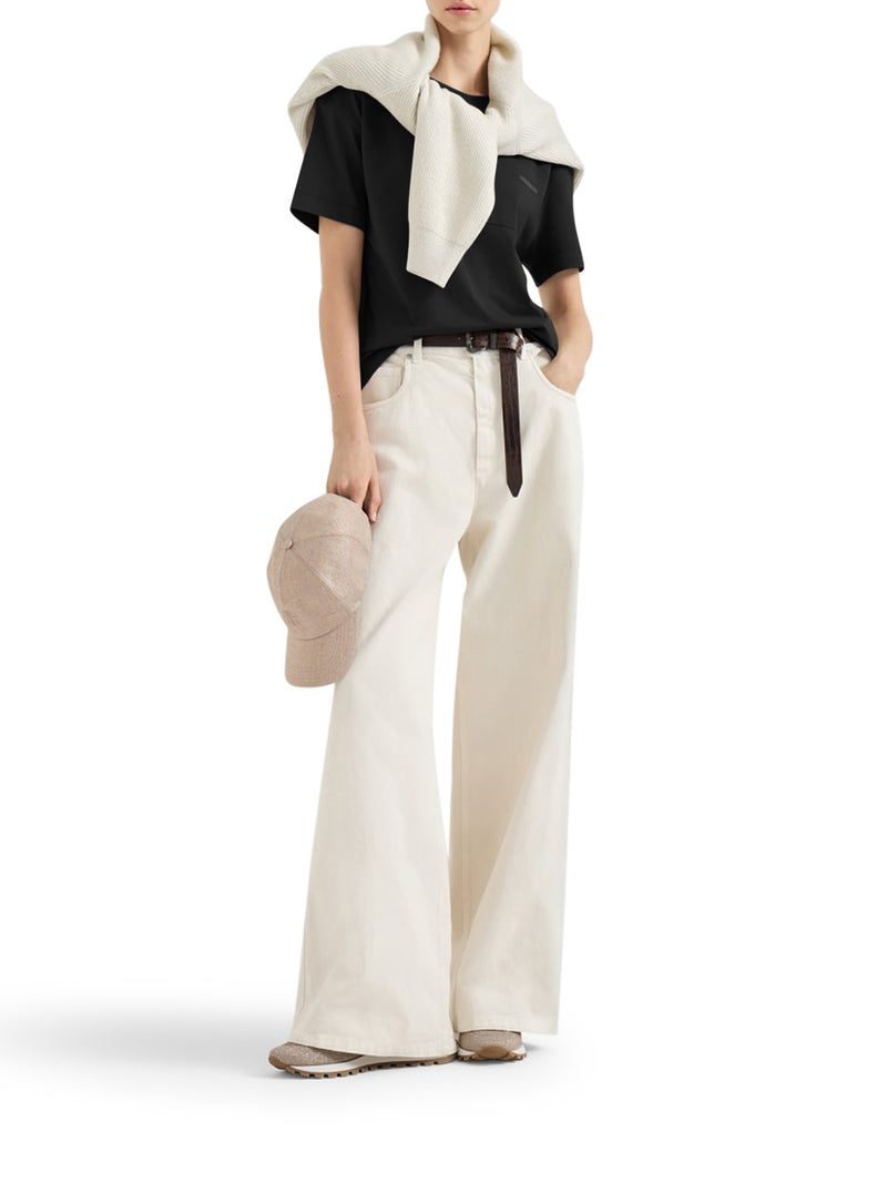 Brunello Cucinelli Women Crew Neck Cotton T-Shirt With Mobile Application BRUNELLO CUCINELLI