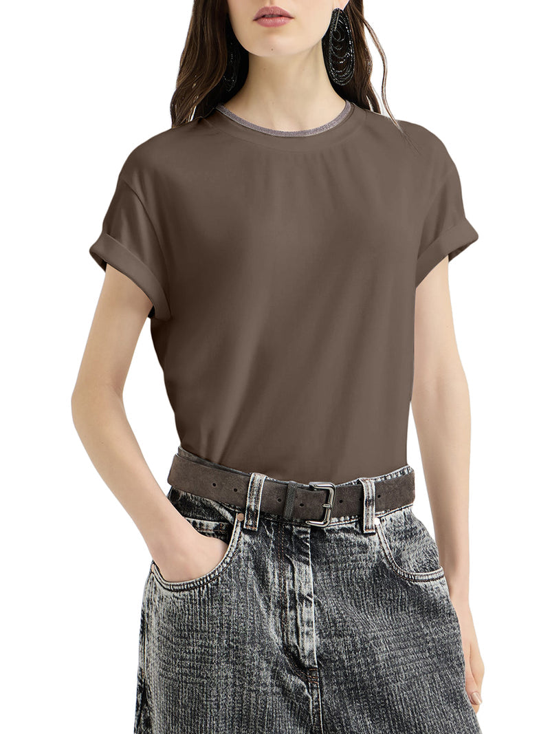 Brunello Cucinelli Women Jersey T-Shirt With Precious Faux Layering BRUNELLO CUCINELLI
