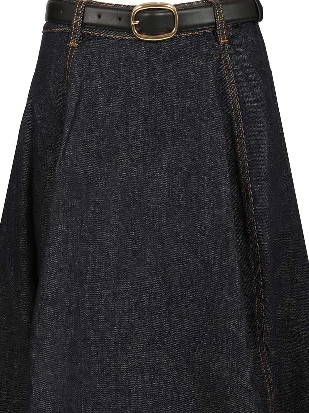 Self-Portrait Women Denim Midi Skirt SELF-PORTRAIT