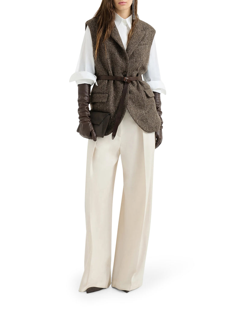 Brunello Cucinelli Women Sparkling Virgin Wool Chevron Vest With Leather And Monile Belt BRUNELLO CUCINELLI