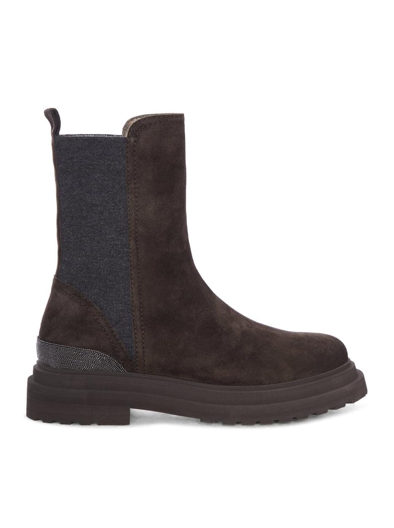 Brunello Cucinelli Women Suede Chelsea Boot With Luggage Sole BRUNELLO CUCINELLI