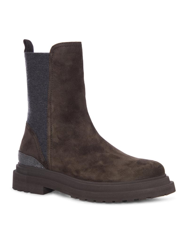 Brunello Cucinelli Women Suede Chelsea Boot With Luggage Sole BRUNELLO CUCINELLI