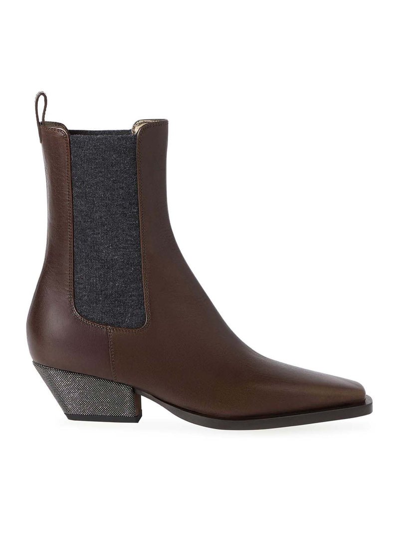 Brunello Cucinelli Women Chelsea Boot In Vitello Riding Con Precious Heel BRUNELLO CUCINELLI