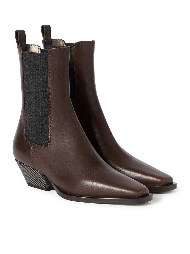 Brunello Cucinelli Women Chelsea Boot In Vitello Riding Con Precious Heel BRUNELLO CUCINELLI