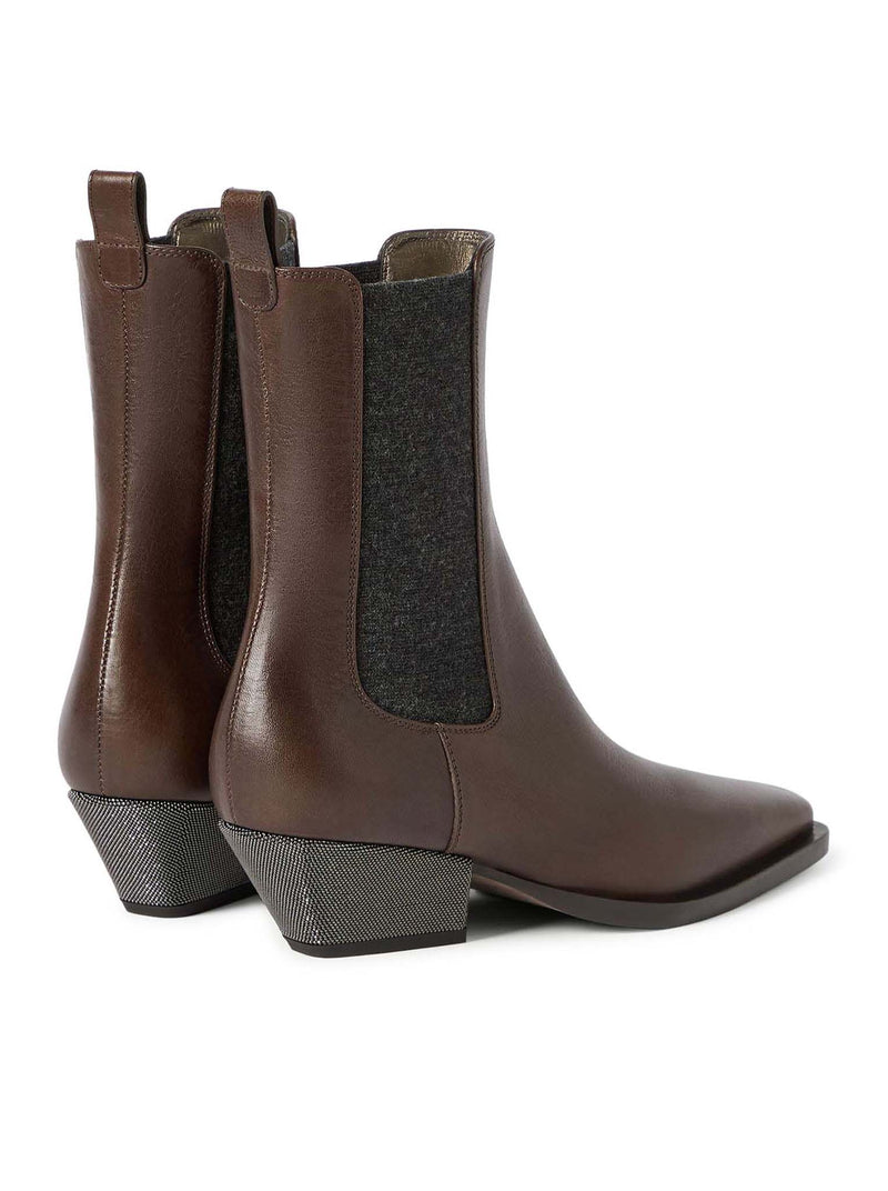 Brunello Cucinelli Women Chelsea Boot In Vitello Riding Con Precious Heel BRUNELLO CUCINELLI