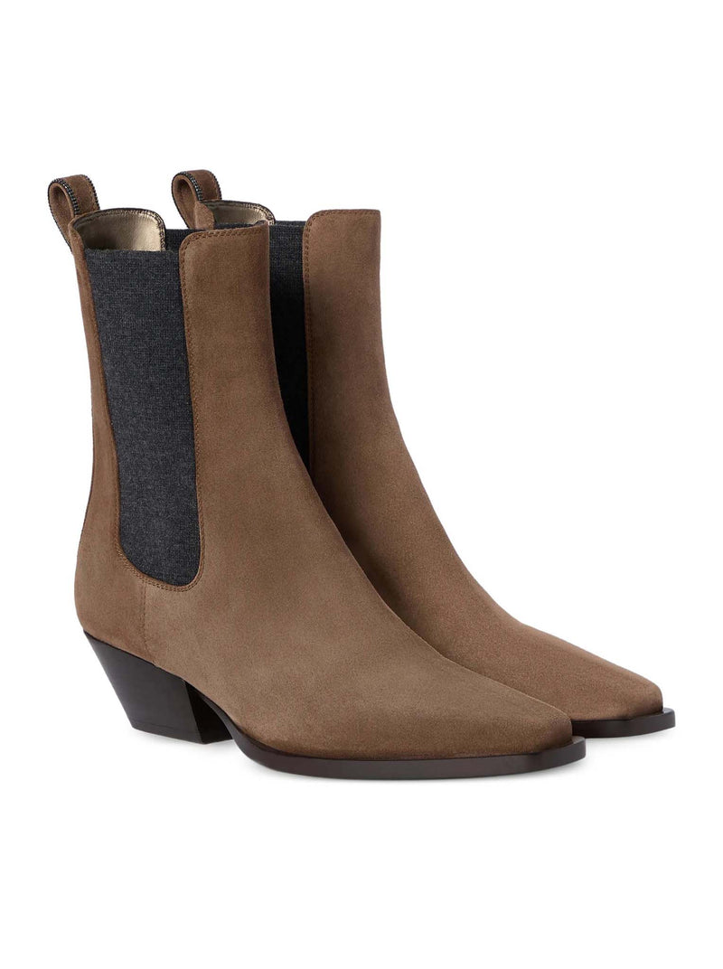 Brunello Cucinelli Women Chelsea Boot In Suede With Precious Loop Detail BRUNELLO CUCINELLI