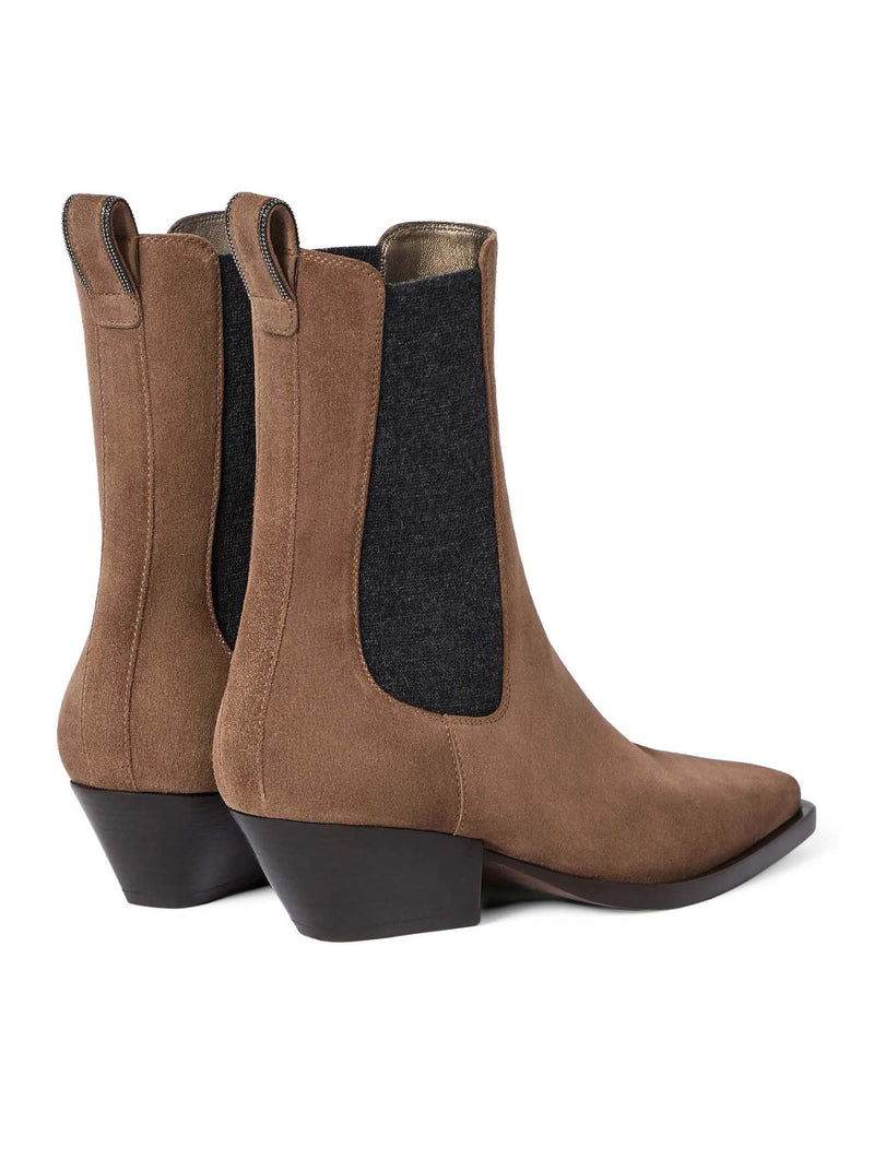 Brunello Cucinelli Women Chelsea Boot In Suede With Precious Loop Detail BRUNELLO CUCINELLI