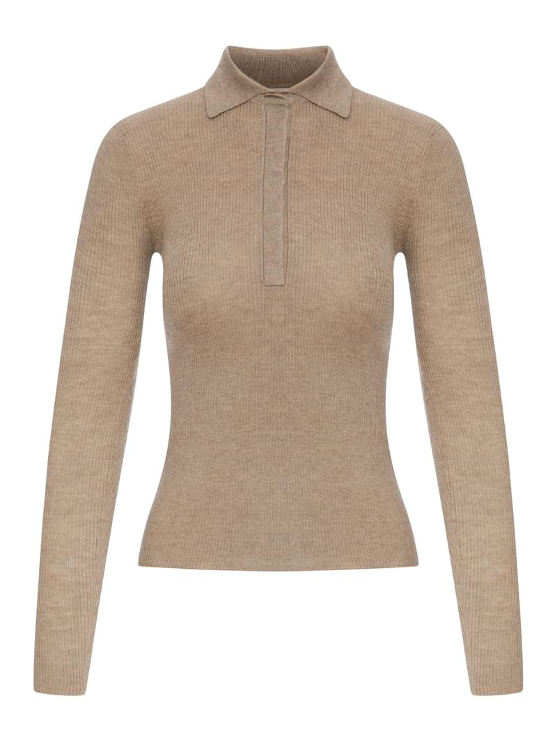 Max Mara Women Beige Ribbed Knit Polo Shirt MAX MARA