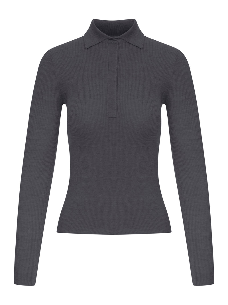Max Mara Women Grey Ribbed Knit Polo Shirt MAX MARA