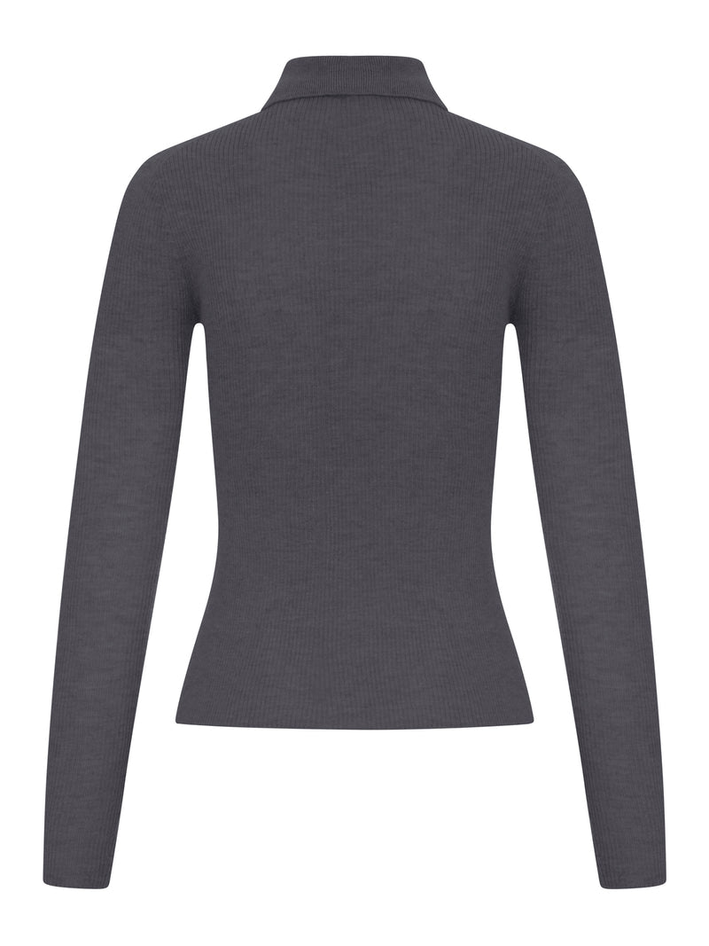 Max Mara Women Grey Ribbed Knit Polo Shirt MAX MARA