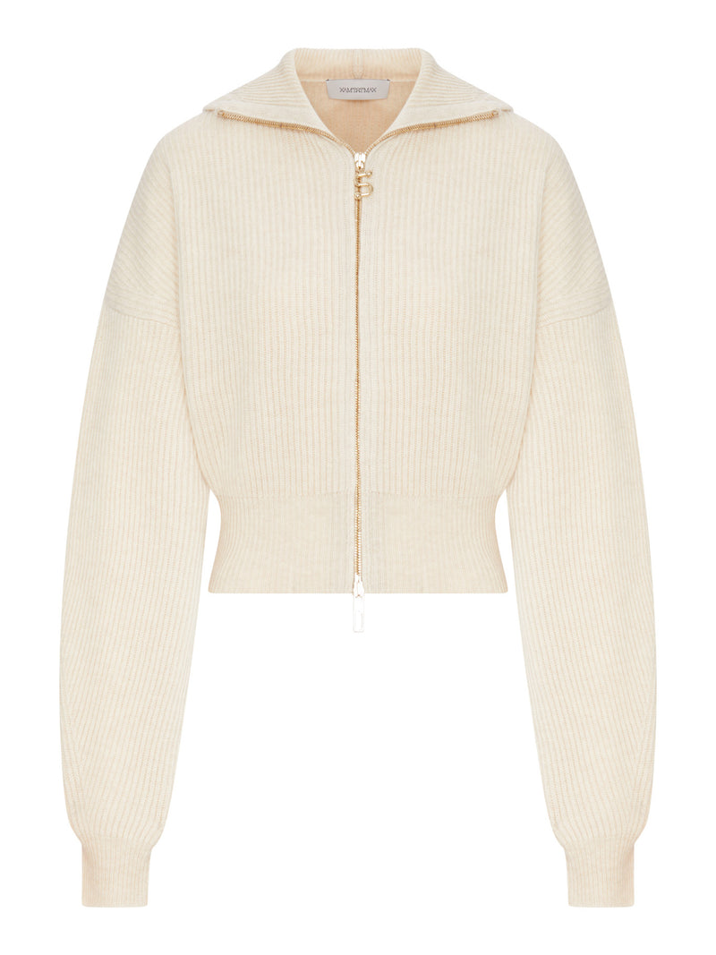 Sportmax Women Ribbed Wool Cardigan With Wide Collar SPORTMAX
