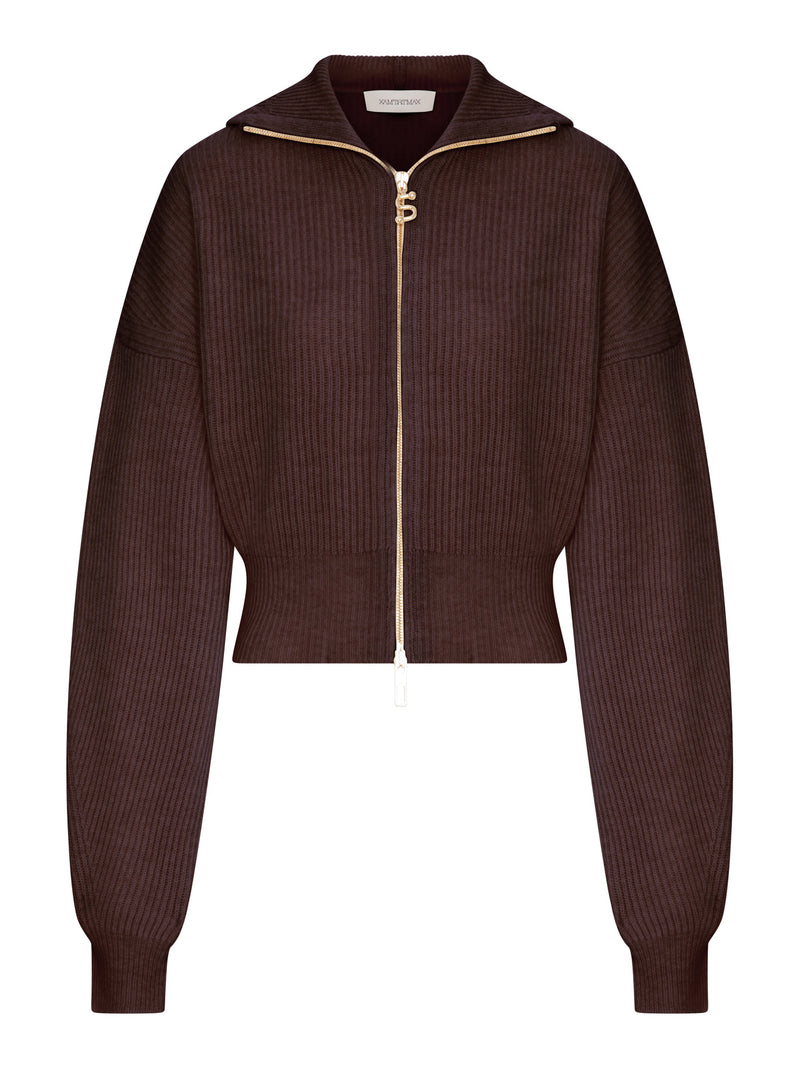 Sportmax Women Ribbed Wool Cardigan With Wide Collar SPORTMAX