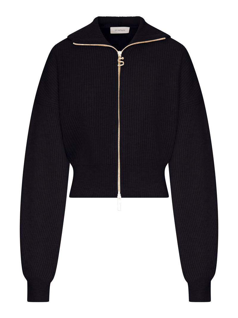 Sportmax Women Ribbed Wool Cardigan With Wide Collar SPORTMAX