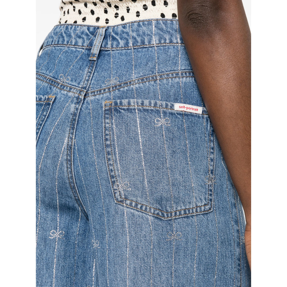 Self-Portrait Blue Denim - Wide-Leg Jeans Women SELF-PORTRAIT