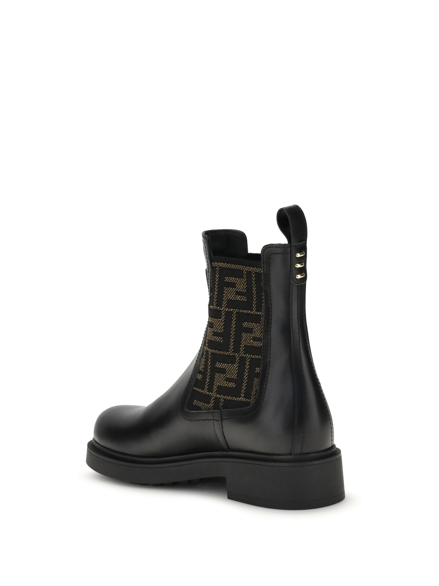 Fendi Women Ff Leather And Fabric Ankle Boots FENDI