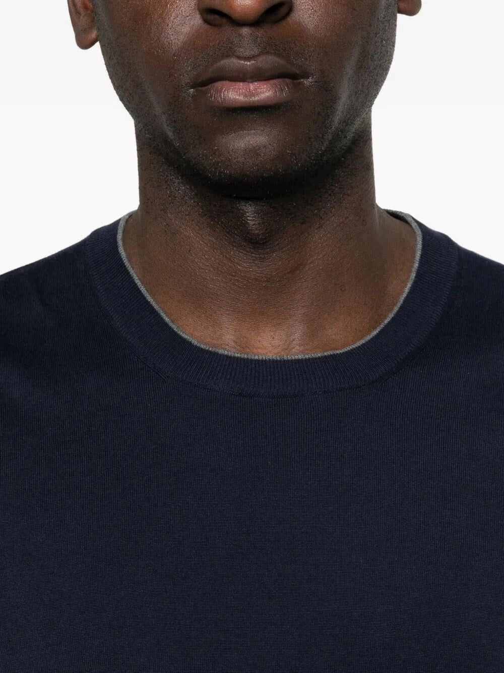 Brunello Cucinelli Men Cotton Lightweight Knit T-Shirt With Contrast Details BRUNELLO CUCINELLI