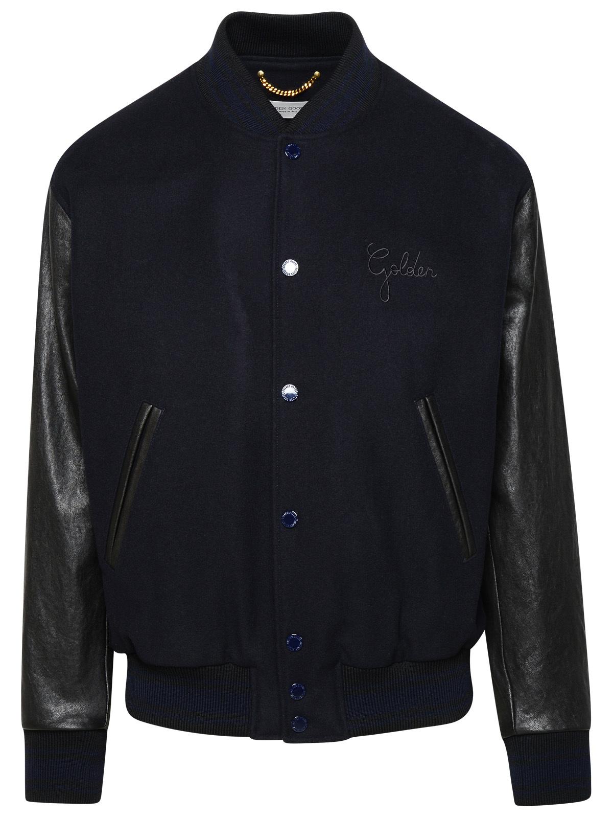 Golden Goose Bomber Jacket In Blue And Black Virgin Wool Blend Men GOLDEN GOOSE