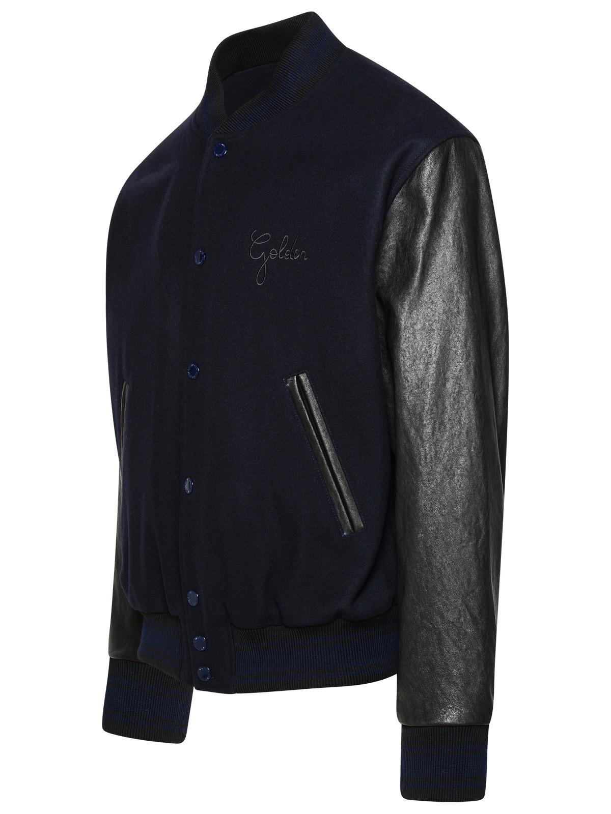 Golden Goose Bomber Jacket In Blue And Black Virgin Wool Blend Men GOLDEN GOOSE