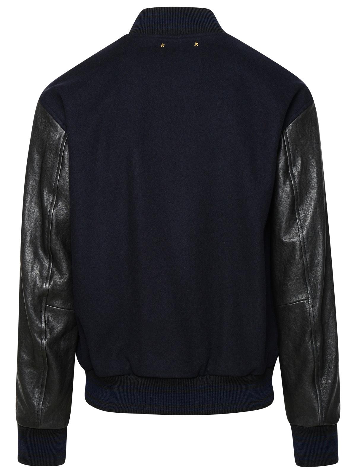Golden Goose Bomber Jacket In Blue And Black Virgin Wool Blend Men GOLDEN GOOSE