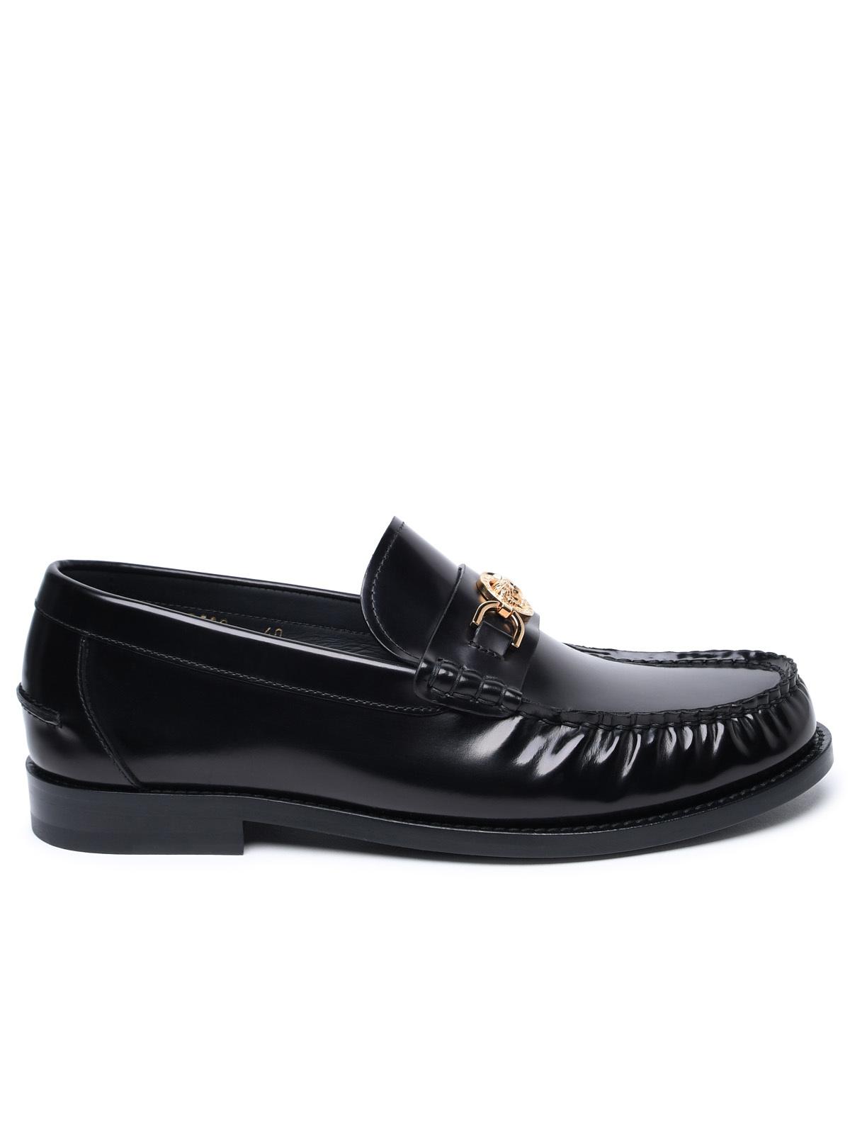 Versace Black Leather Loafers Men VERSACE