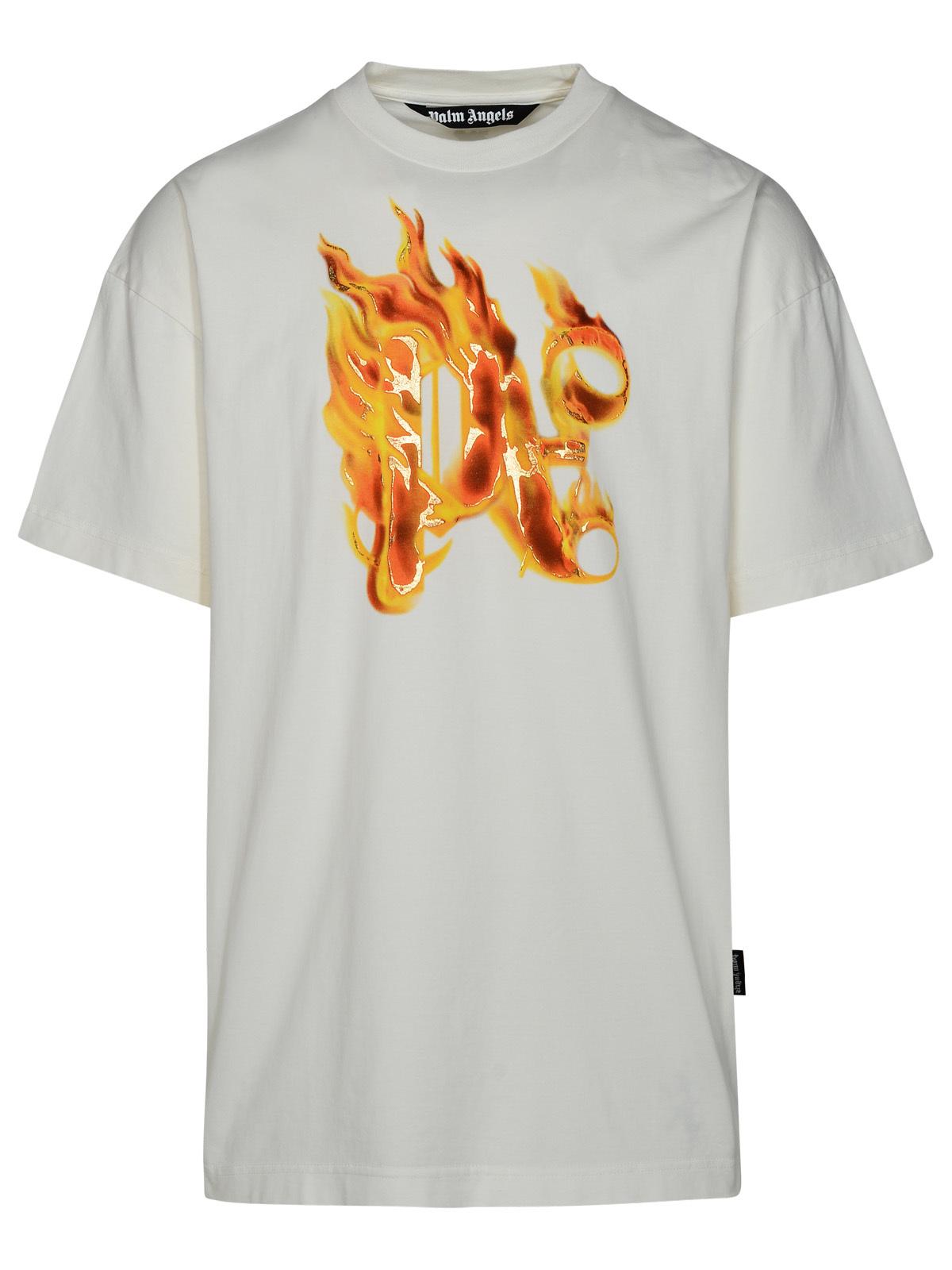 Palm Angels 'Burning Monogram' White Cotton T-Shirt Men PALM ANGELS