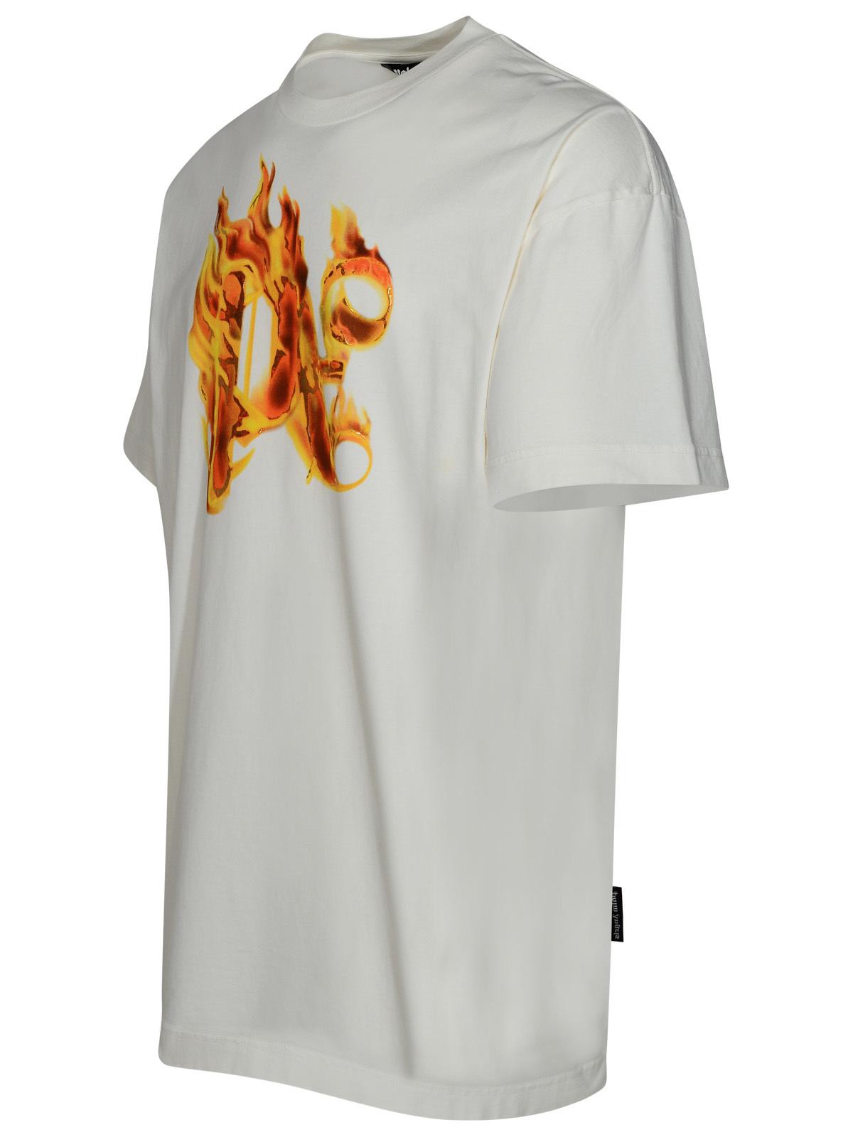 Palm Angels 'Burning Monogram' White Cotton T-Shirt Men PALM ANGELS