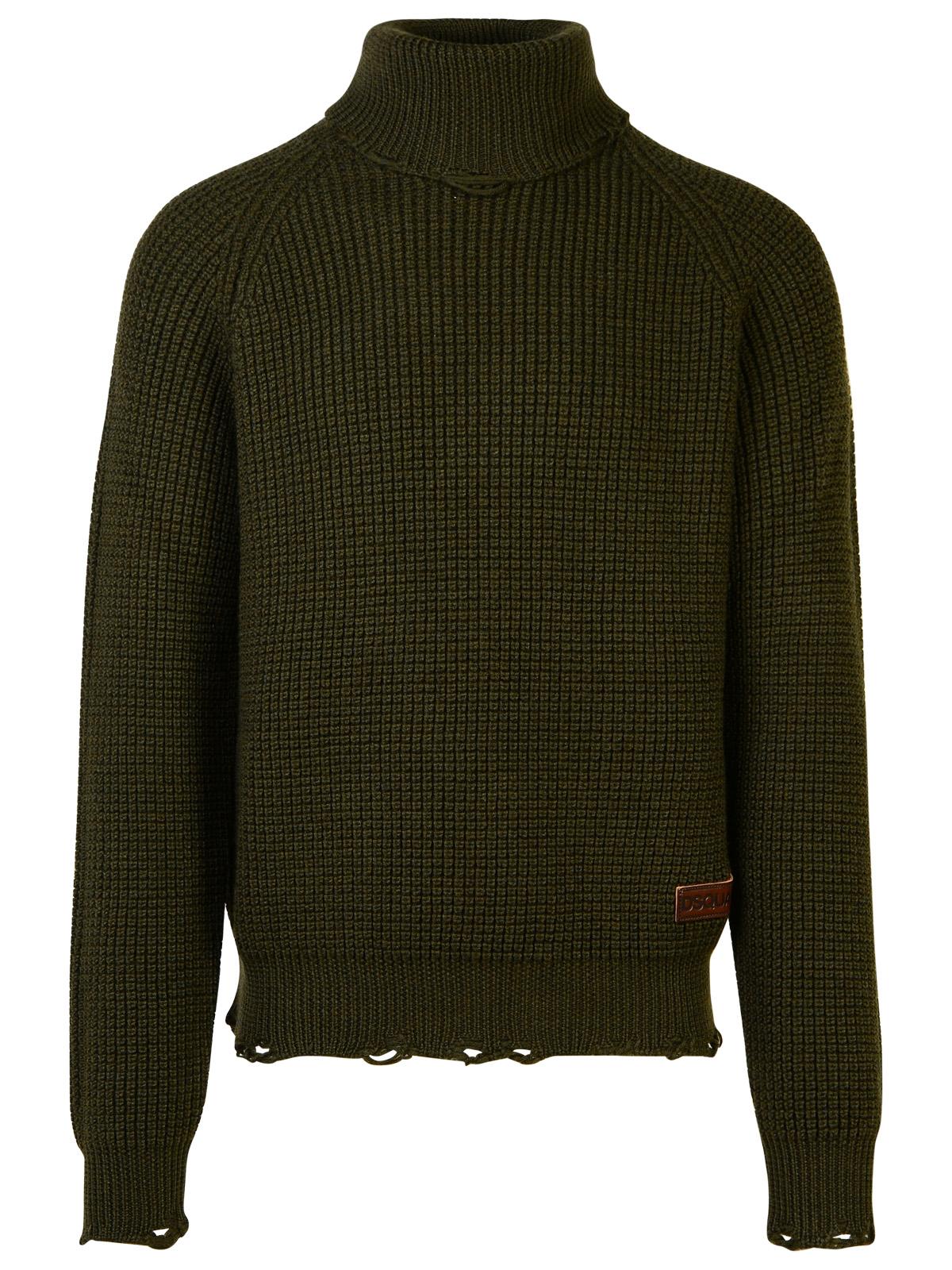 Dsquared2 Dark Green Wool Turtleneck Sweater Men DSQUARED2
