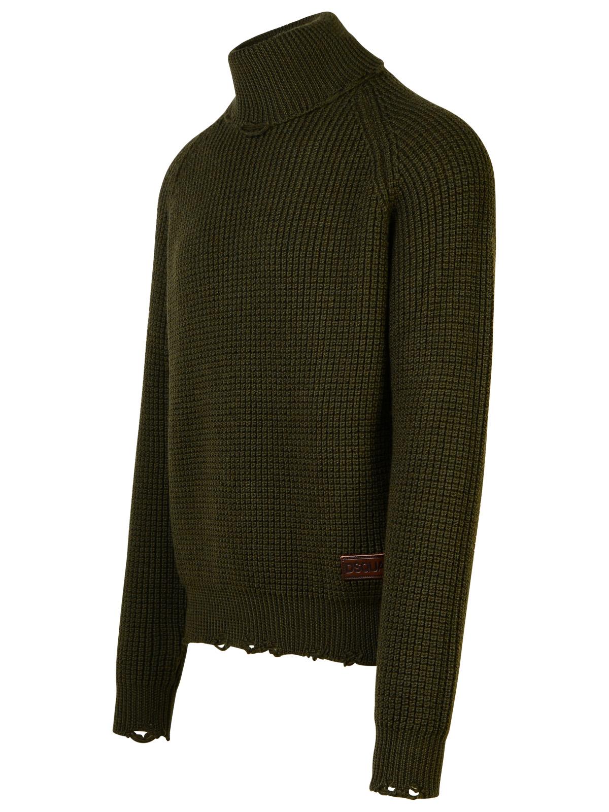 Dsquared2 Dark Green Wool Turtleneck Sweater Men DSQUARED2